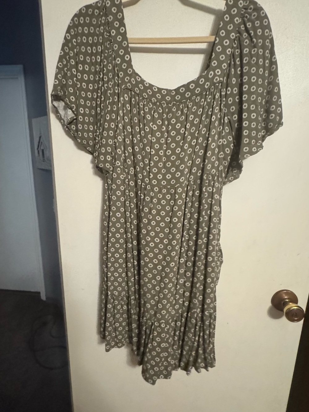 Maurices Olive Green Scoop Neck Midi Dress with White Dot Print